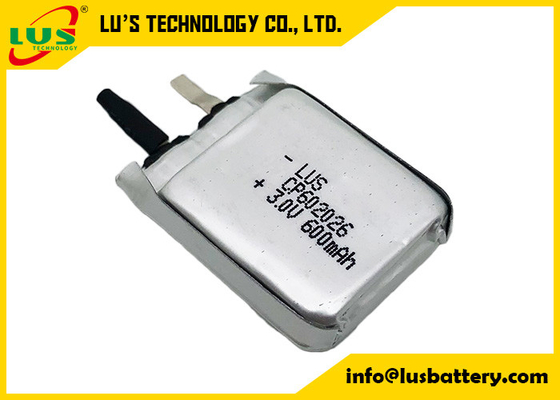 Batterie ultra mince faite sur commande des cellules CP602026 3.0v 600mah LiMnO2 de bioxyde de manganèse de lithium